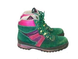Vintage Iron Age 8.  5 Green Pink Purple Work Boots Stripe Suede Steel Toe Womens