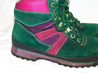 Vintage Iron Age 8.  5 Green Pink Purple Work Boots Stripe Suede Steel Toe Womens 2
