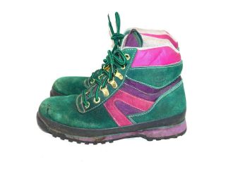 Vintage Iron Age 8.  5 Green Pink Purple Work Boots Stripe Suede Steel Toe Womens 5
