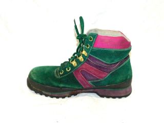 Vintage Iron Age 8.  5 Green Pink Purple Work Boots Stripe Suede Steel Toe Womens 6