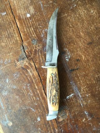 Vintage 40s 50s Case Xx Stag Fixed Blade Hunting Knife Clip Point 5” Blade Usa