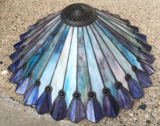 Vintage Unsigned Tiffany Style Fan Shape Stained Glass Lamp Shade
