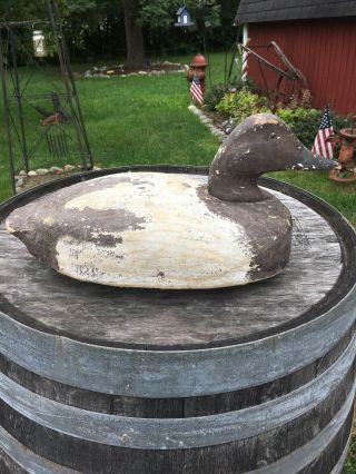 Vintage Large Carved Wood Duck Decoy With Weight Michigan