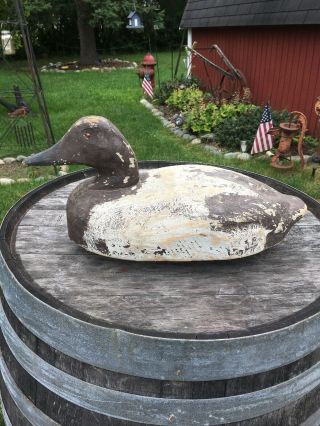 Vintage Large Carved Wood Duck Decoy With Weight Michigan 2