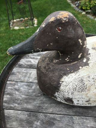 Vintage Large Carved Wood Duck Decoy With Weight Michigan 7