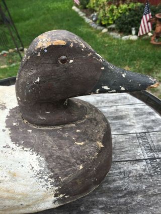 Vintage Large Carved Wood Duck Decoy With Weight Michigan 8