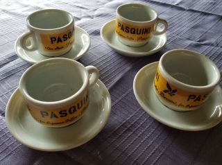 Set Of 4 Vintage Pasquini Espresso Cups Saucers Ipa Made Italy Advertising