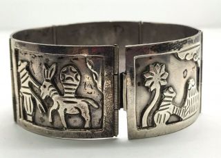 Taxco Mexico Vintage Oxidized Sterling Silver Agricultural Design Wide Bracelet 2