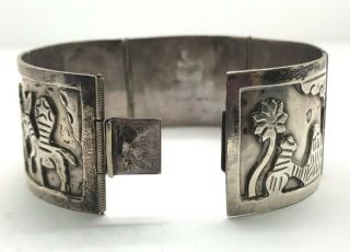 Taxco Mexico Vintage Oxidized Sterling Silver Agricultural Design Wide Bracelet 3