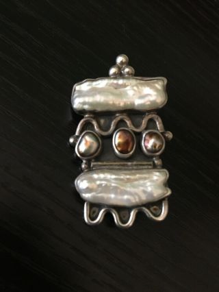 Vintage Native American Signed Pearl Sterling Silver Pendant 12 G