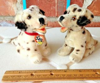 Two Cute Vintage Steiff Mohair Dogs With Unique Spots - Dally Dalmatian Duo