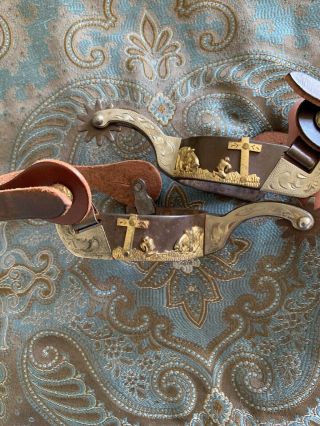 Rare Vintage Rodeo Cowboy Spurs With Leather Straps Cross