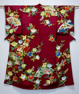 Japanese Kimono Silk Antique Houmongi / Embroidery / Vintage Silk Fabric /117