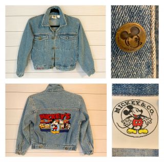 Vintage Disney Mickey Mouse & Friends Embroidered Felt Denim Jacket Womens Xs