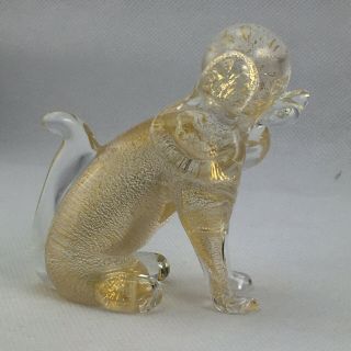 Vintage Made Italy Murano Glass Dog Clear Gold Fleck Beagle Spaniel 3.  5x3”