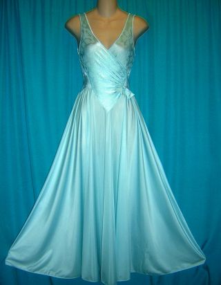 Fabulous Aqua Nylon/spandex Top Vintage Full Sweep Olga Nightgown S/m