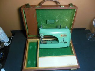 Vintage 1950’s Bell Portable Sewing Machine W/ Case Keys Attachments