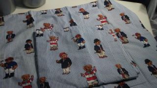 Vtg 90s Polo Teddy Bear Ralph Lauren Blue Stripe Throw Pillow Case Set (2) Euc