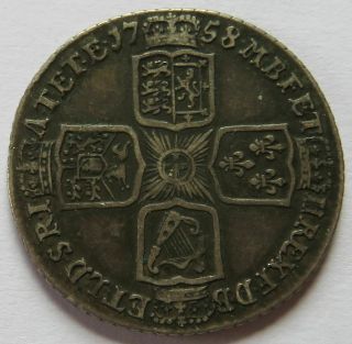Britain 1758 George Ii Shilling Silver Coin - Vf,  Vintage British (161755f)