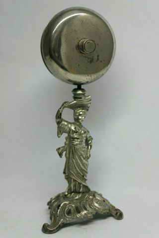 Antique/ Vintage Female Figure With Fan Hotel Desk Bell Bronze Sculpture