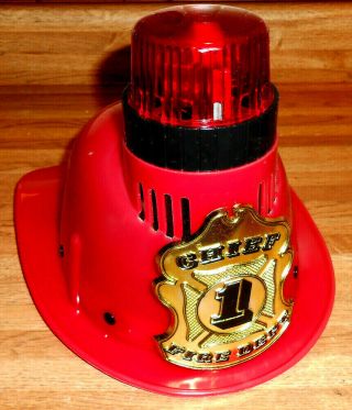 Vtg Fire Chief Firemans Radio Shack Helmet Hat Red Light & Siren