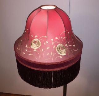 Large Vintage Victorian Style Embroidered Lamp Shade With Velvet Border & Fringe