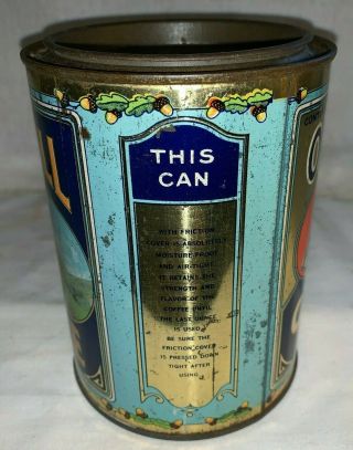 ANTIQUE OAK HILL COFFEE TIN LITHO 1LB TALL CAN BROCKTON MA VINTAGE GROCERY STORE 2