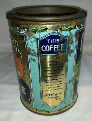 ANTIQUE OAK HILL COFFEE TIN LITHO 1LB TALL CAN BROCKTON MA VINTAGE GROCERY STORE 4