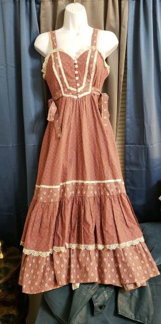 Vintage Gunne Sax Dress By Jessica Mcclintock Boho Prarie Sz Xs