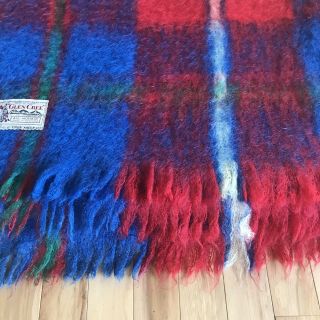 Glen Cree Mills Scottish Mohair Vintage Blanket Throw Vibrant Red And Blue 50x76