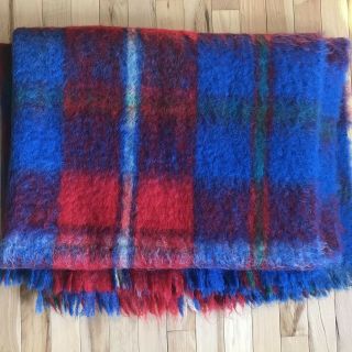 Glen Cree Mills Scottish Mohair Vintage Blanket Throw Vibrant Red and Blue 50X76 2