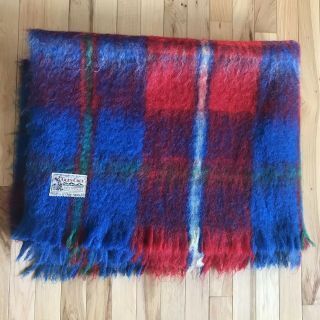 Glen Cree Mills Scottish Mohair Vintage Blanket Throw Vibrant Red and Blue 50X76 3