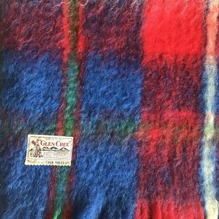 Glen Cree Mills Scottish Mohair Vintage Blanket Throw Vibrant Red and Blue 50X76 4