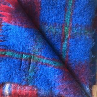 Glen Cree Mills Scottish Mohair Vintage Blanket Throw Vibrant Red and Blue 50X76 6
