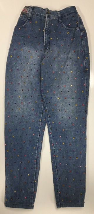 Vintage 80’S Bedazzled Denim 3 Piece Jacket (S),  Vest (S),  and Jeans Sz 6 8