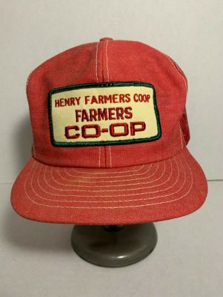 Vintage Henry Farmers Coop Farmers Co - Op Red Trucker Snapback Patch Hat Farming