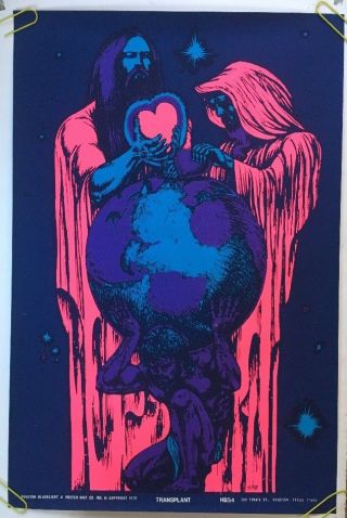 Vintage Poster Blacklight Transplant 1970 Houston Aliens Psychedelic Neon Retro