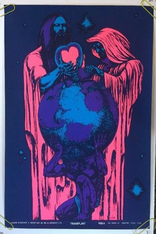 Vintage Poster Blacklight Transplant 1970 Houston Aliens Psychedelic Neon Retro 2