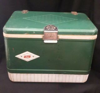 Vintage Coleman Metal Green Cooler Tray Lock Ice Box 1960’s Diamond Logo 18 "