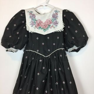 Vintage Daisy Kingdom Girl ' s Dress 5 Floral Cotton Gray S4 - 9 2