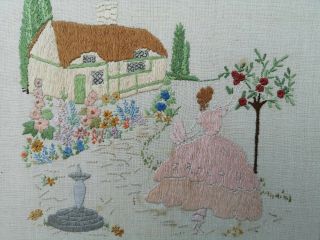 Vintage Embroidered Crinoline Lady Cottage Garden Picture
