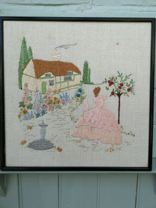 VINTAGE EMBROIDERED crinoline lady cottage garden picture 5