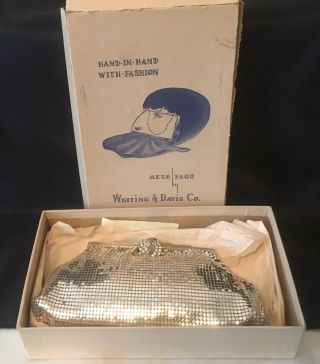 Vintage Whiting Davis Silver Metal Mesh Evening Bag Clutch Purse Box