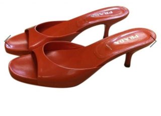 Vintage Designer Prada Orange Mules Slip On Kitten Heel Sandals Size 40 Uk 6.  5