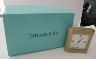 Vintage Tiffany & Co Shelf Desk Mantel Brass Quartz Swiss Made Alarm Clock
