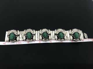 Vintage Mexican Sterling Silver Carved Green Onyx Face Bracelet 7 