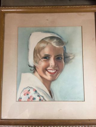 Vintage " Portrait Of A Young Girl " Pastel Painting - Signed And Framed