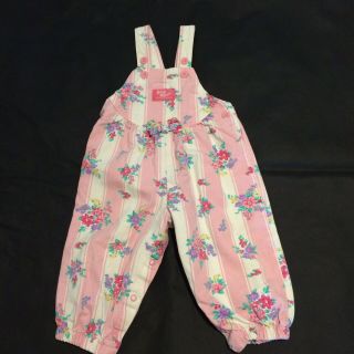 Oshkosh Baby B Gosh Floral Overalls Girls 12 Mos Vtg Usa Pink Stripe Gathers