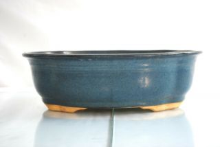 Vintage Bonsai Pot Oval Blue Green Turquoise Glazed Clay Ceramic 15.  25 " X 11.  5 "