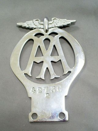1930s Vintage Aa Automobile Association Chrome Motorcycle/car Badge 4273c R